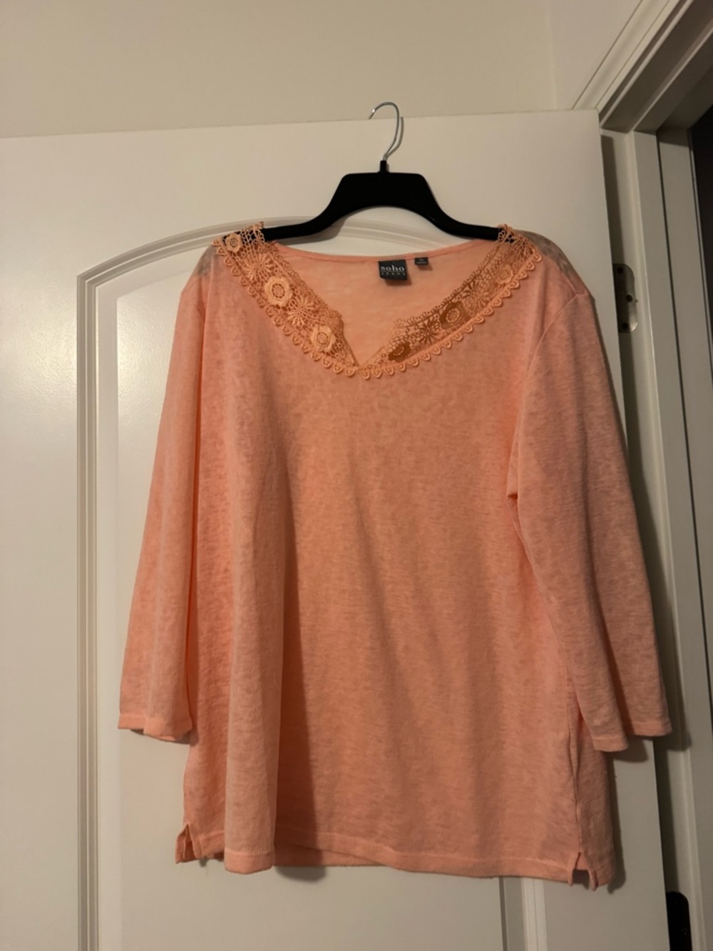 Soho Peach Lace-Trim V-Neck Tunic Top